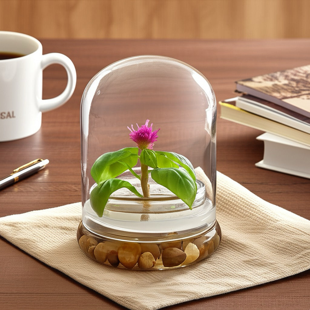 Live Celosia Flower Terrarium, Zero Care, Great for Work, Home, Unique Gift! Long Lasting