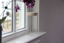 Load image into Gallery viewer, Clear High Quality Cylinder Décor Glass Vase 6 1/4&quot;, Wood Lid
